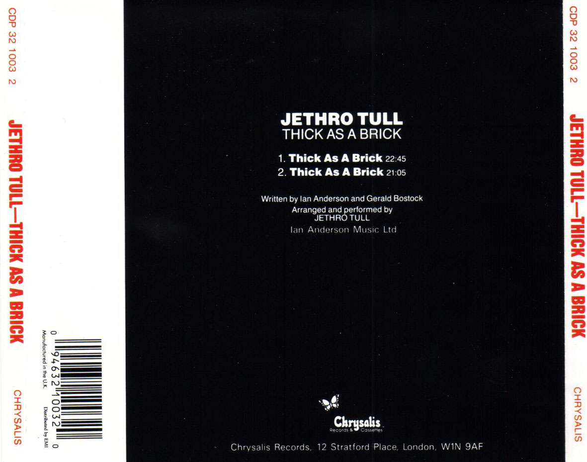 Cartula Trasera de Jethro Tull - Thick As A Brick
