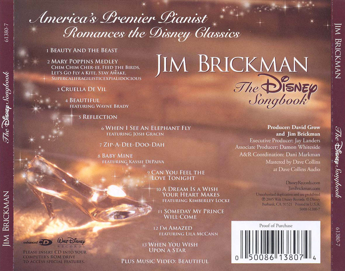 Cartula Trasera de Jim Brickman - The Disney Songbook