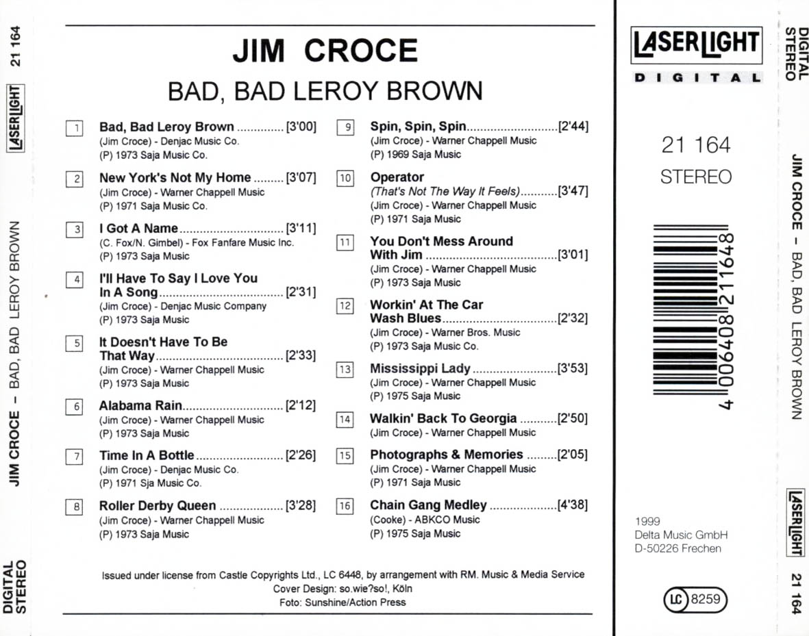 Cartula Trasera de Jim Croce - Bad, Bad Leroy Brown