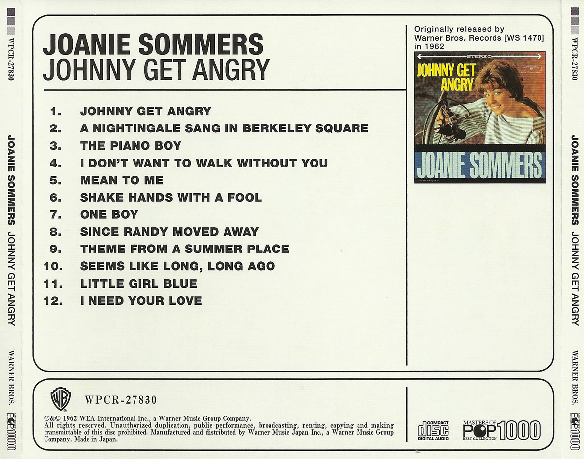 Cartula Trasera de Joanie Sommers - Johnny Get Angry