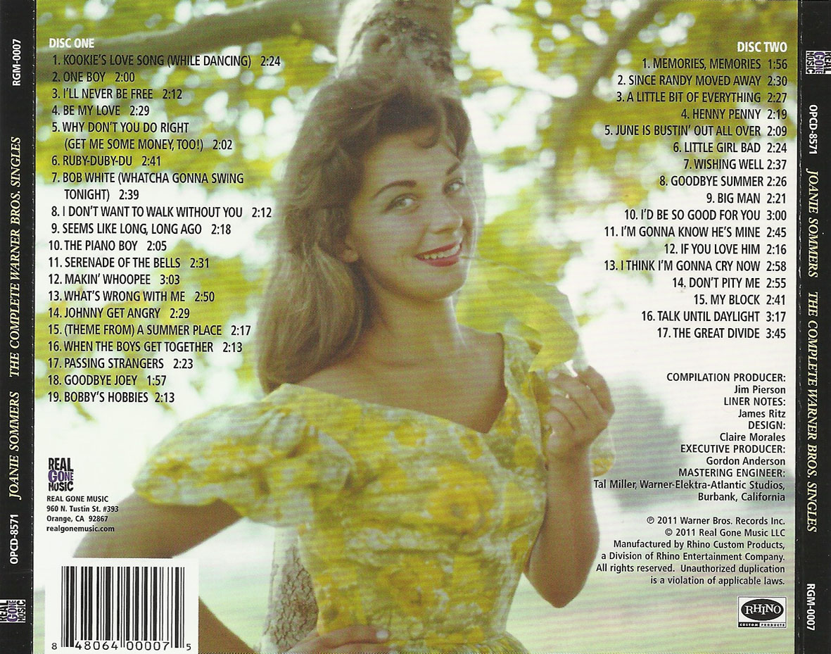 Cartula Trasera de Joanie Sommers - The Complete Warner Bros. Singles