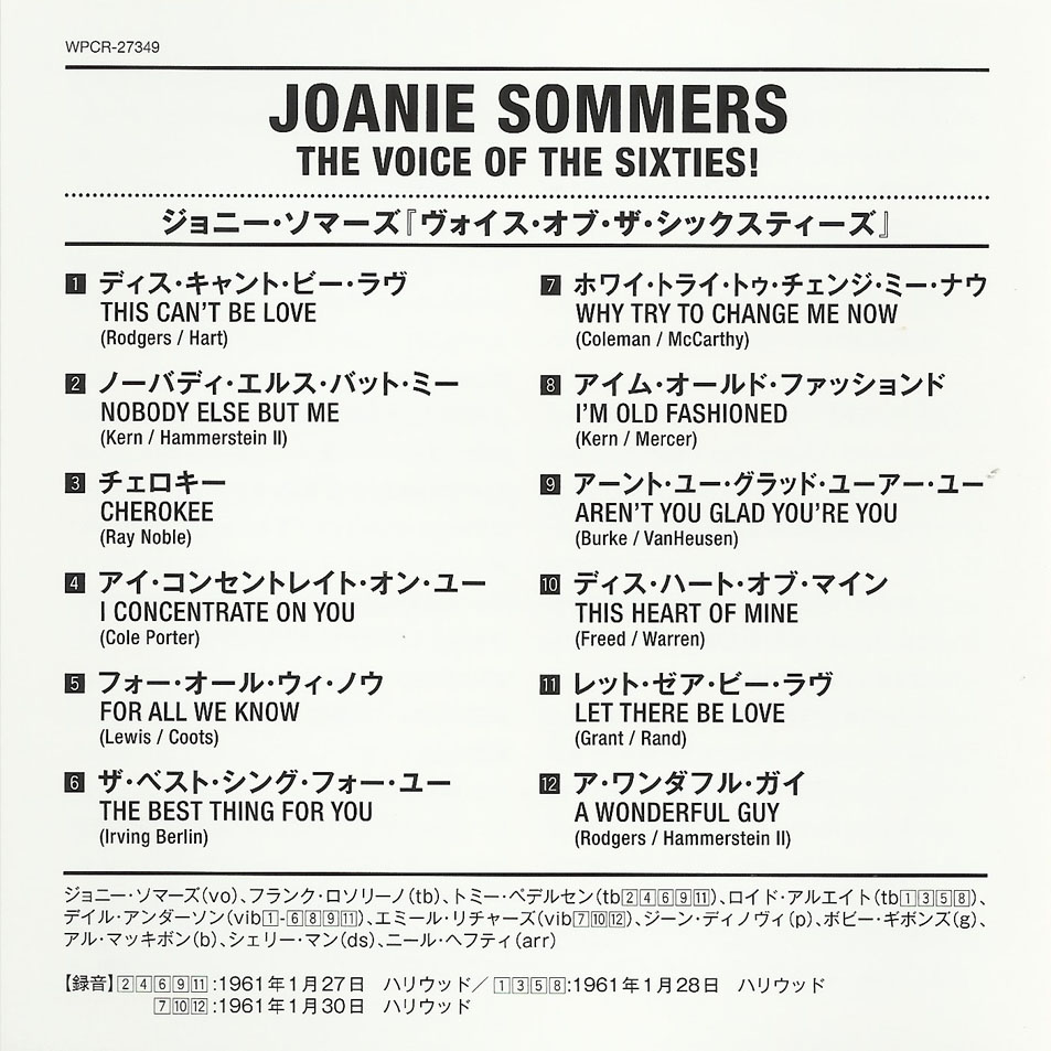 Cartula Interior Frontal de Joanie Sommers - The Voice Of The Sixties
