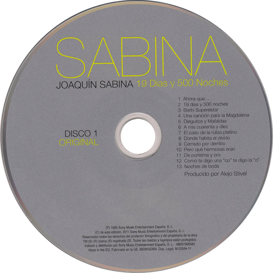 Cartula Cd1 de Joaquin Sabina - 19 Dias Y 500 Noches (Edicion Especial)