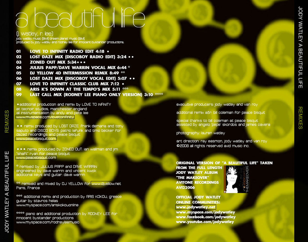 Cartula Trasera de Jody Watley - A Beautiful Life (Remixes) (Cd Single)