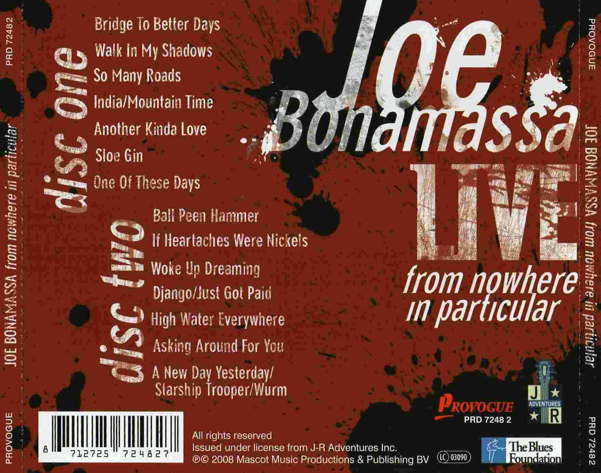 Cartula Trasera de Joe Bonamassa - Live From Nowhere In Particular