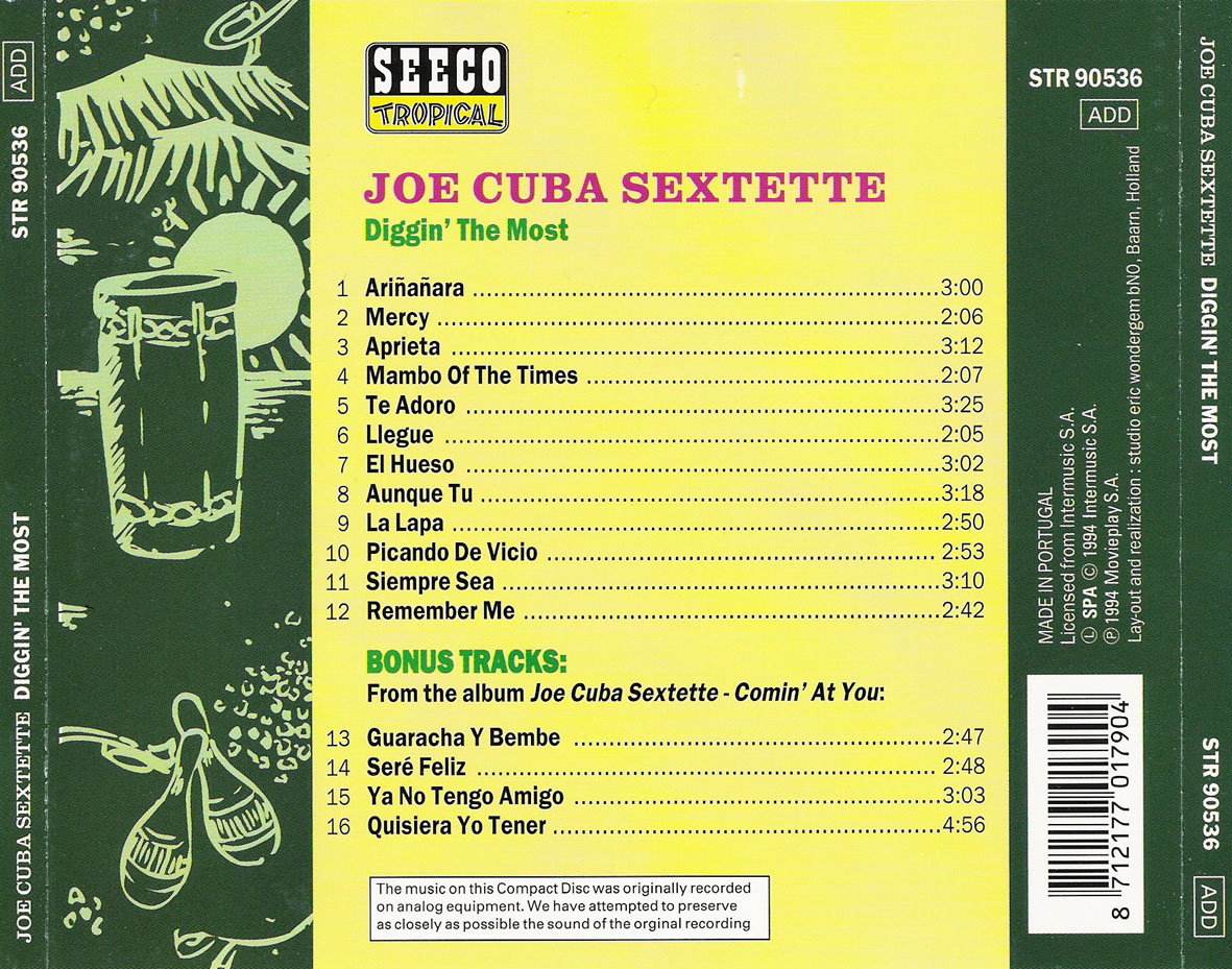 Cartula Trasera de Joe Cuba Sextette - Diggin' The Most (1994)