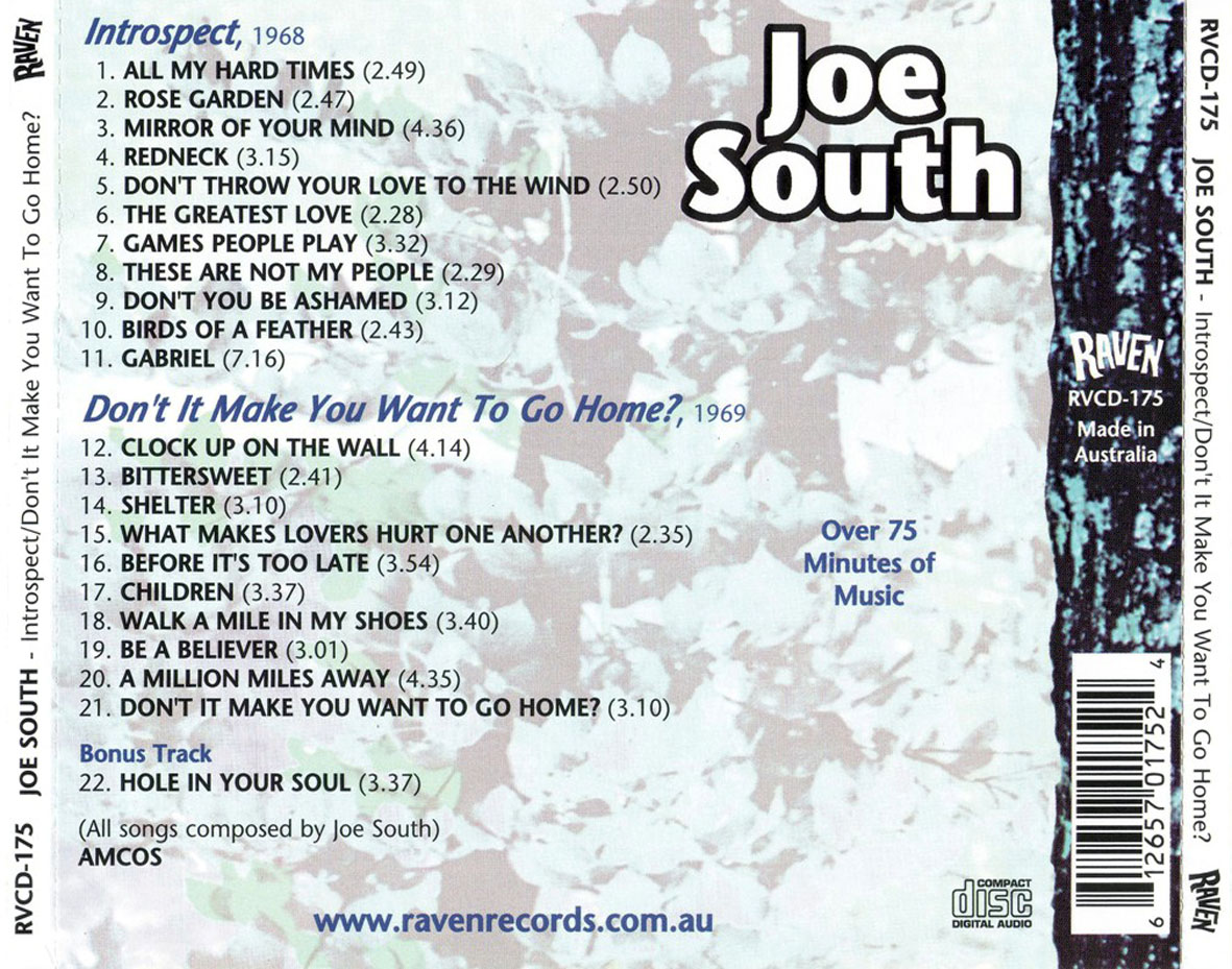 Cartula Trasera de Joe South - Introspect / Don't It Make You Want To Go Home?