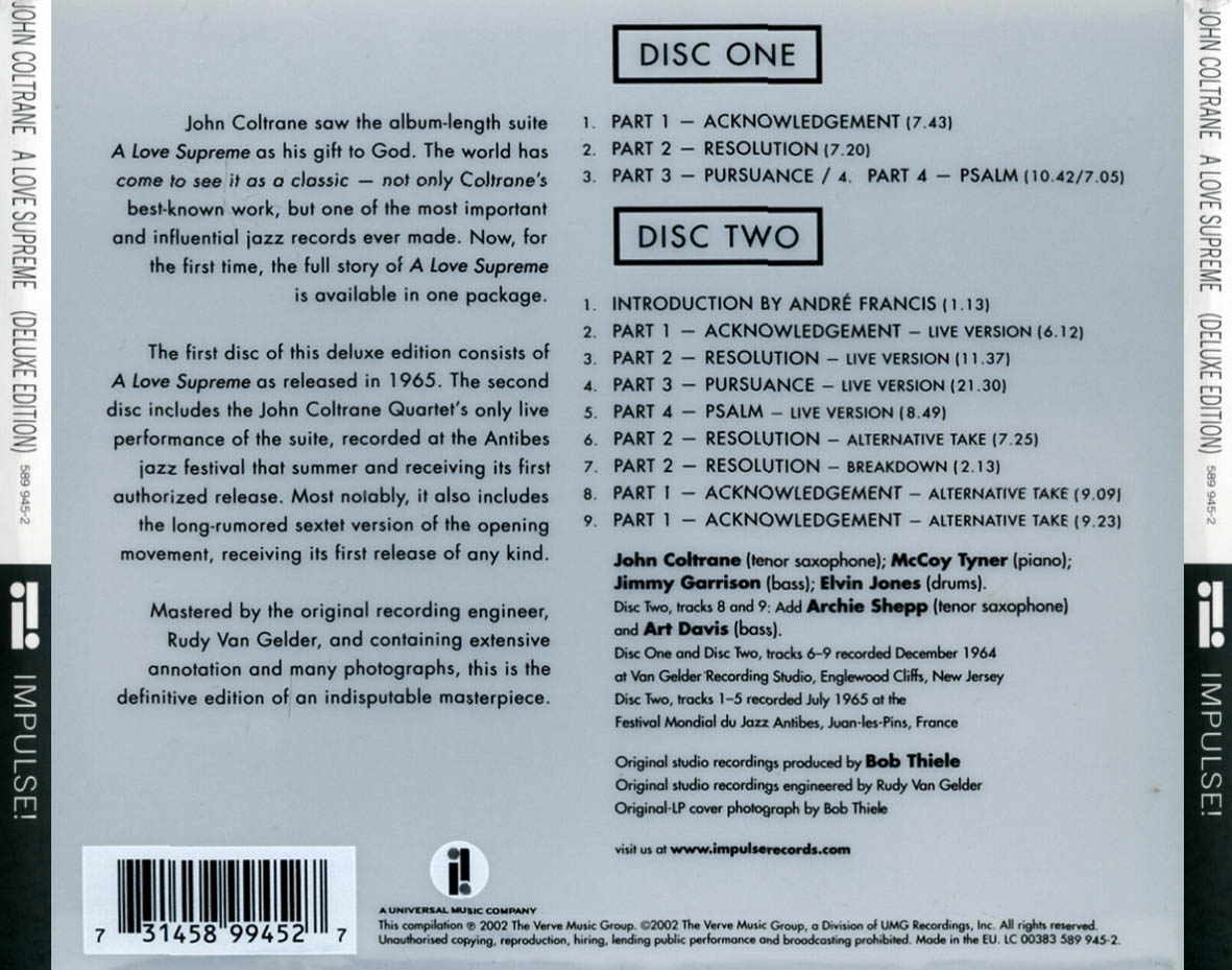 Cartula Trasera de John Coltrane - A Love Supreme (Deluxe Edition)