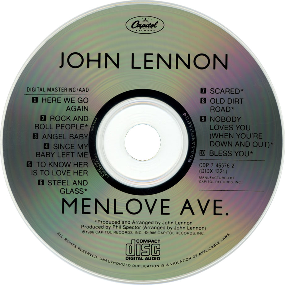 Cartula Cd de John Lennon - Menlove Avenue