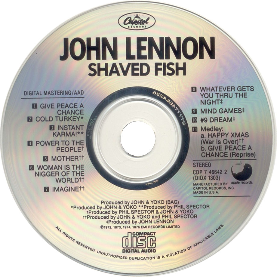 Cartula Cd de John Lennon - Shaved Fish