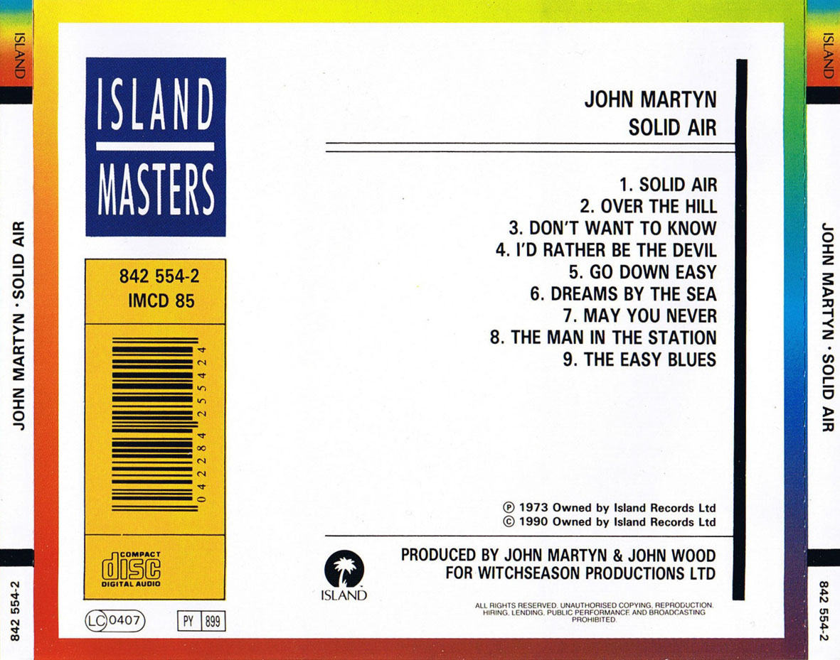 Cartula Trasera de John Martyn - Solid Air (1973)