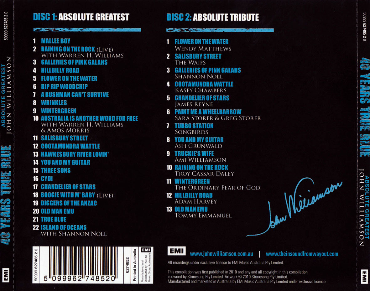 Cartula Trasera de John Williamson - 40 Years True Blue: Absolute Greatest