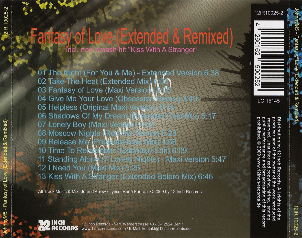 Cartula Trasera de Johnnym5 - Fantasy Of Love (Extended & Remixed)