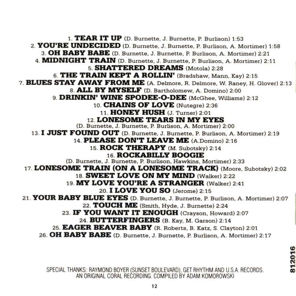 Cartula Interior Frontal de Johnny Burnette And The Rock 'n' Roll Trio - Johnny Burnette And The Rock 'n' Roll Trio