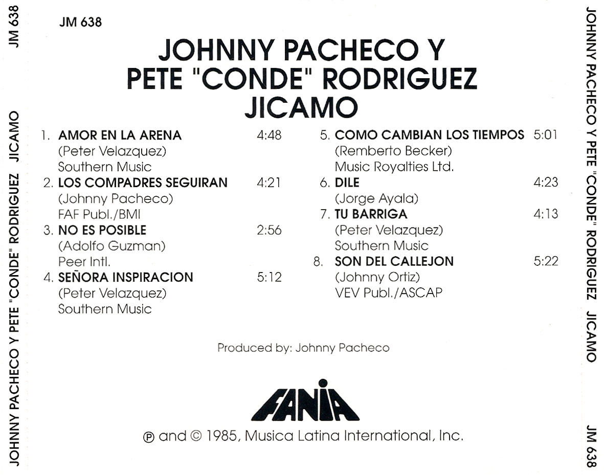 Cartula Trasera de Johnny Pacheco & Pete El Conde Rodriguez - Jicamo