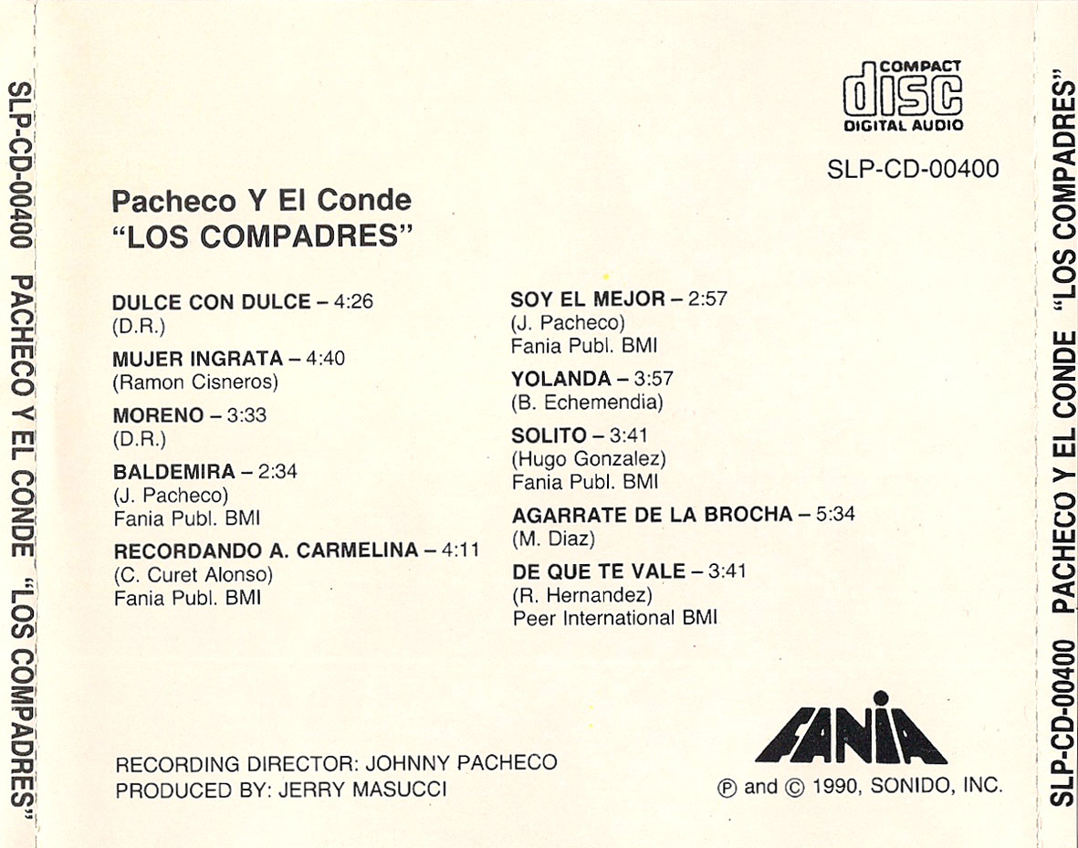 Cartula Trasera de Johnny Pacheco & Pete El Conde Rodriguez - Los Compadres