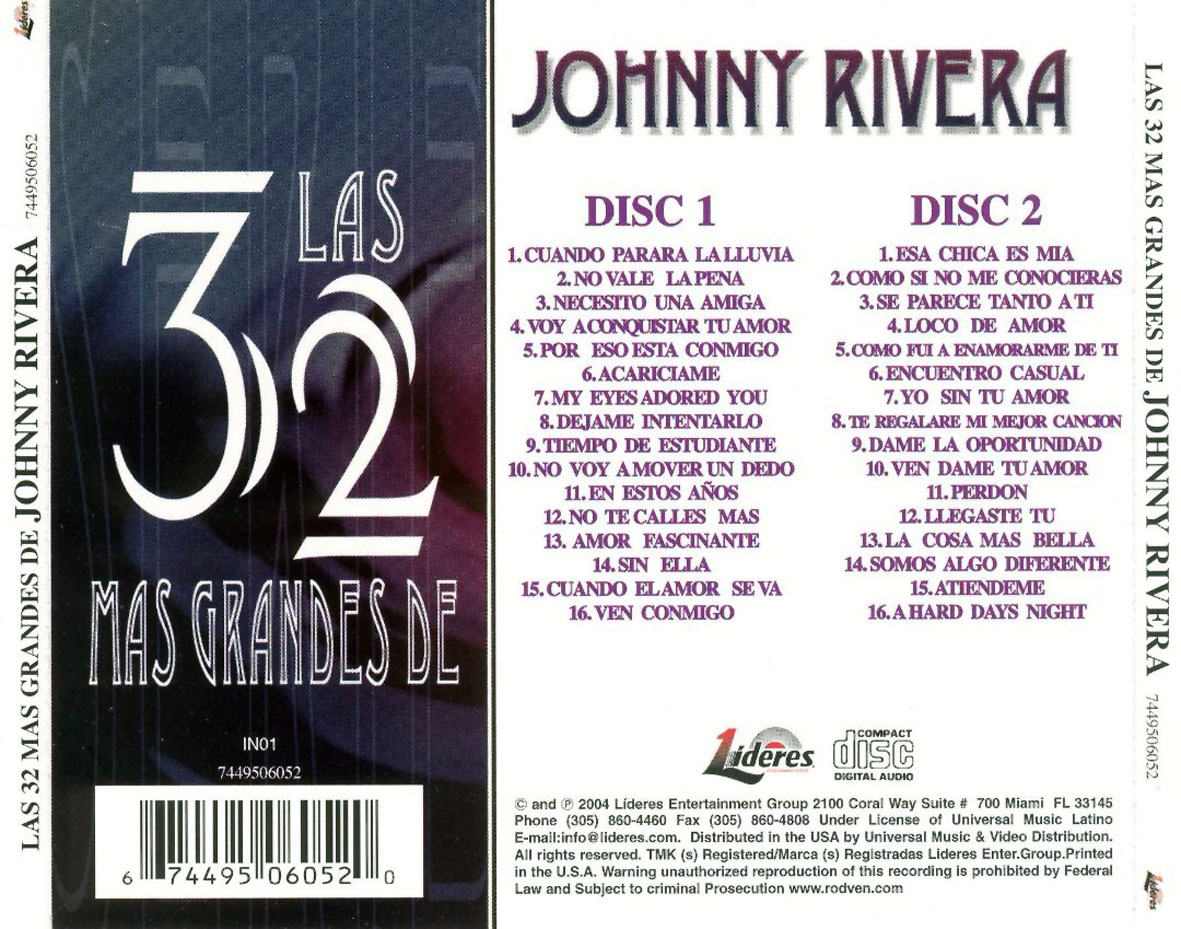 Cartula Trasera de Johnny Rivera - Las 32 Mas Grandes De Johnny Rivera