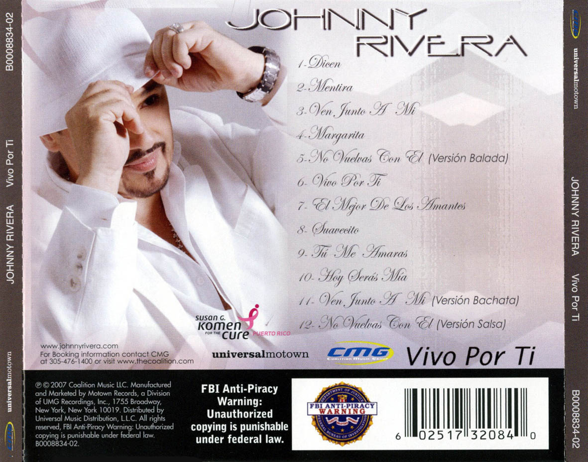 Cartula Trasera de Johnny Rivera - Vivo Por Ti