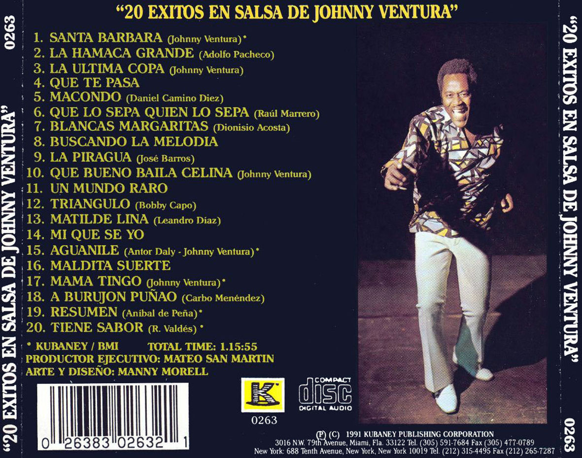 Cartula Trasera de Johnny Ventura - 20 Exitos En Salsa