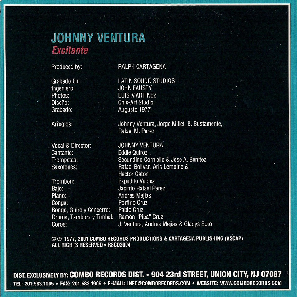 Cartula Interior Frontal de Johnny Ventura - Excitante