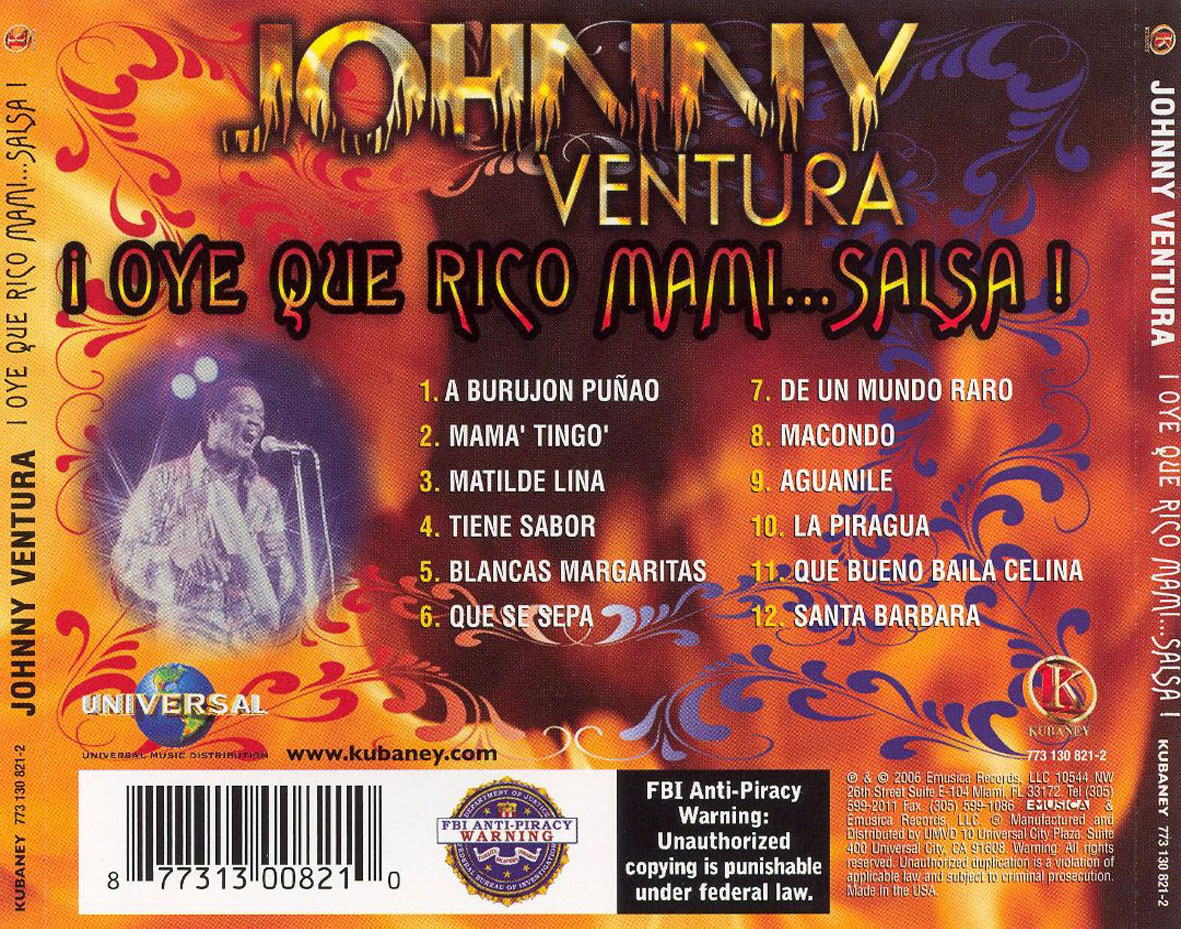 Cartula Trasera de Johnny Ventura - Oye Que Rico Mami... Salsa!