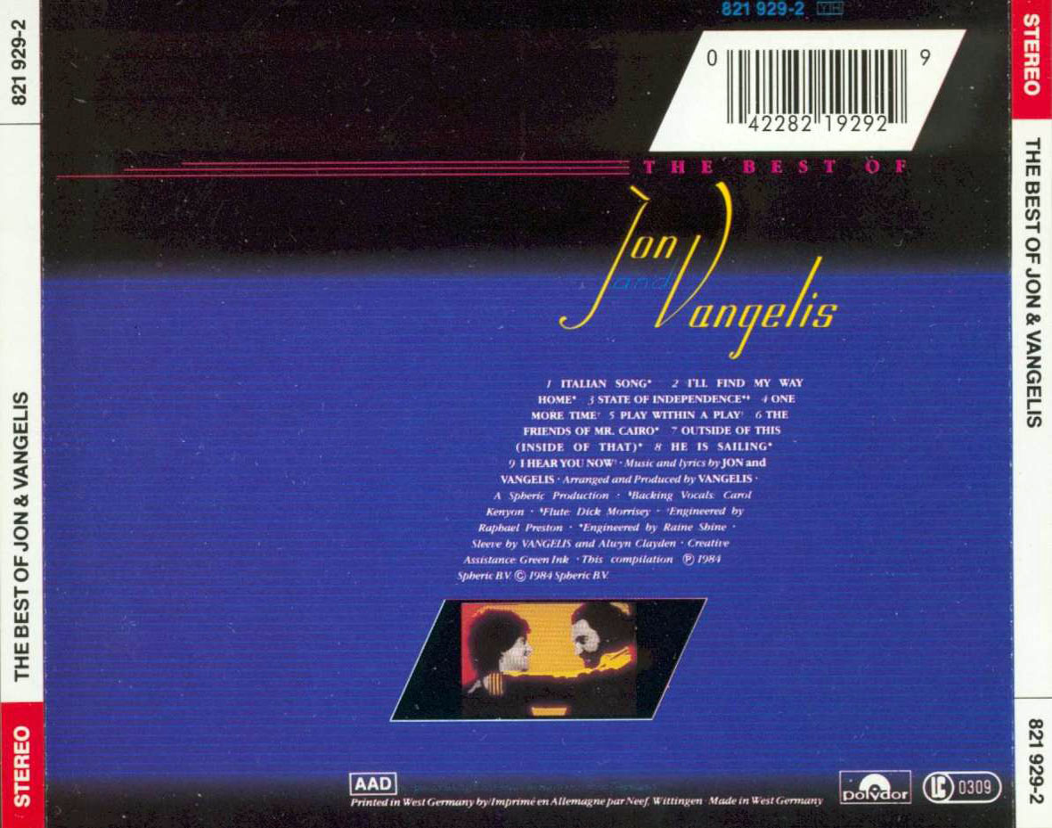 Cartula Trasera de Jon & Vangelis - The Best Of Jon & Vangelis