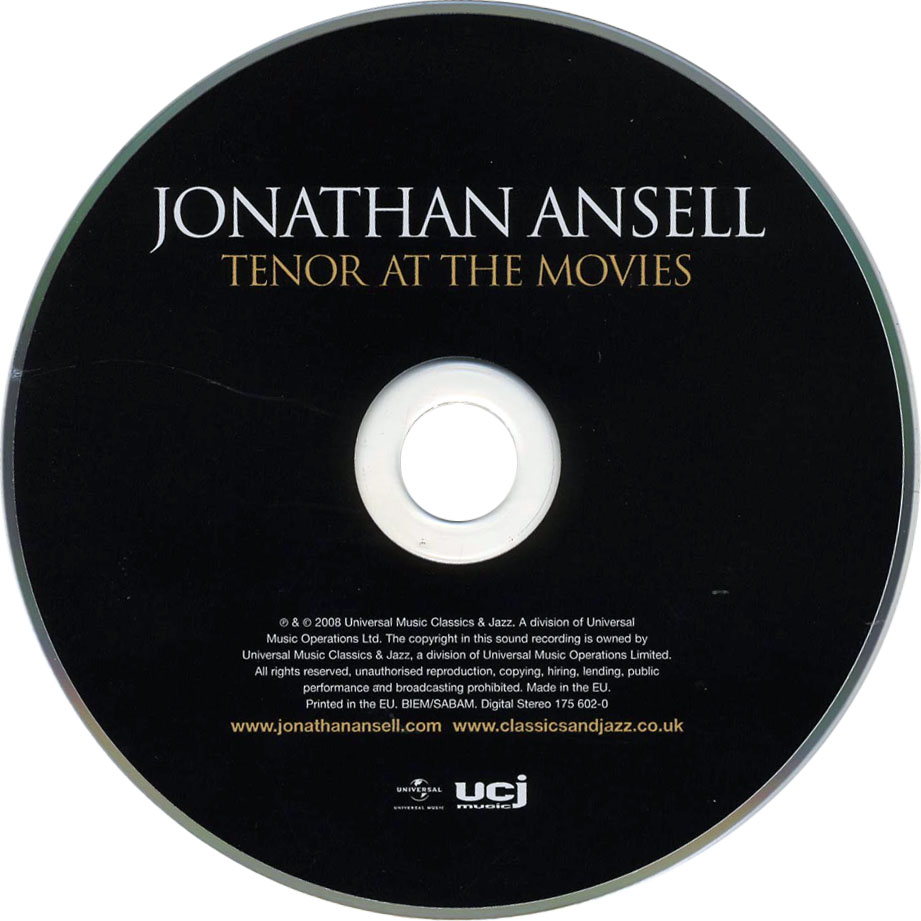 Cartula Cd de Jonathan Ansell - Tenor At The Movies