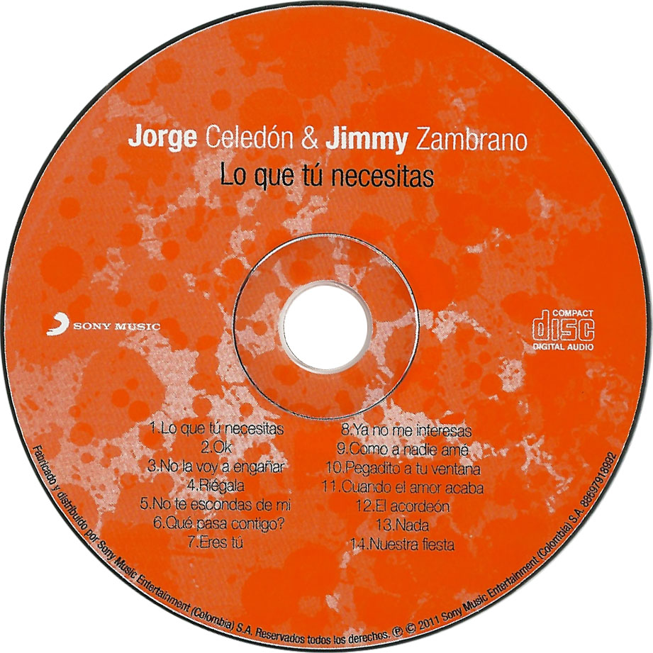 Cartula Cd de Jorge Celedon & Jimmy Zambrano - Lo Que Tu Necesitas