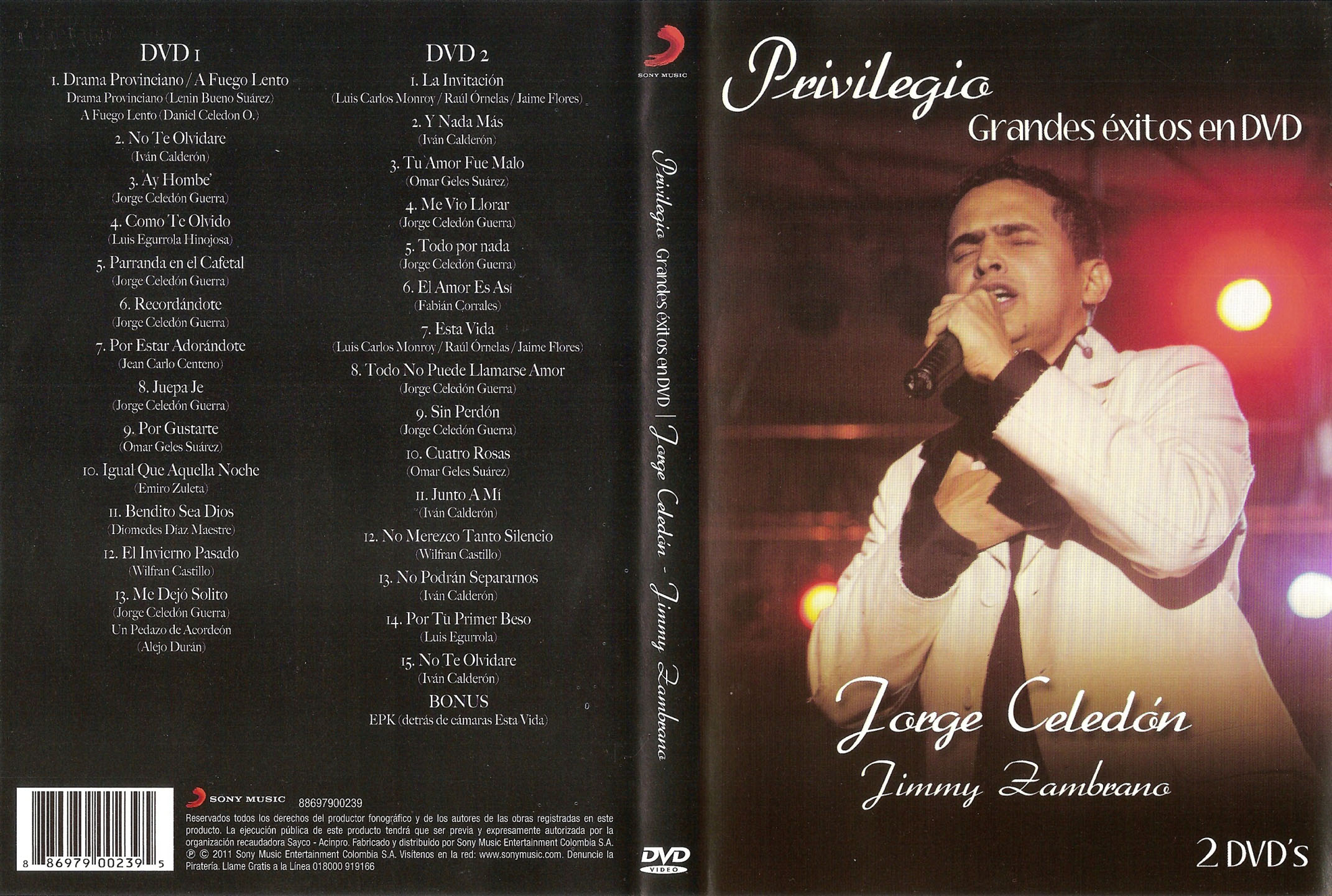 Cartula Caratula de Jorge Celedon & Jimmy Zambrano - Privilegio: Grandes Exitos En Dvd (Dvd)