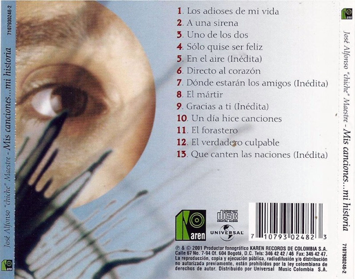 Cartula Trasera de Jose Alfonso Chiche Maestre - Mis Canciones... Mi Historia