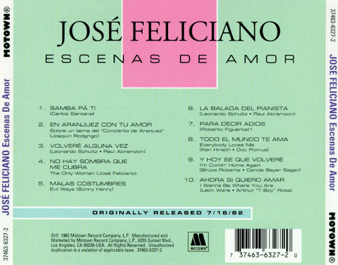 Cartula Trasera de Jose Feliciano - Escenas De Amor