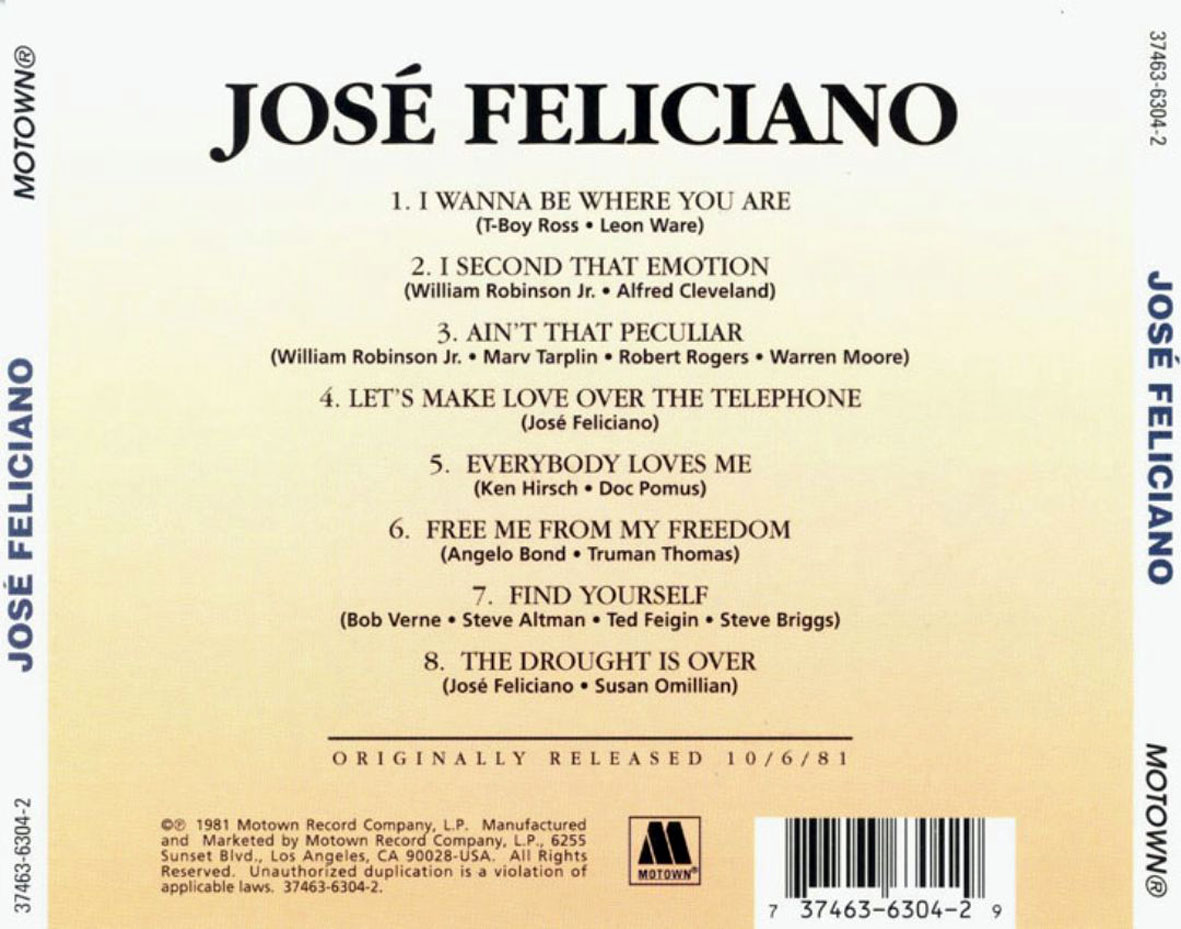 Cartula Trasera de Jose Feliciano - Jose Feliciano