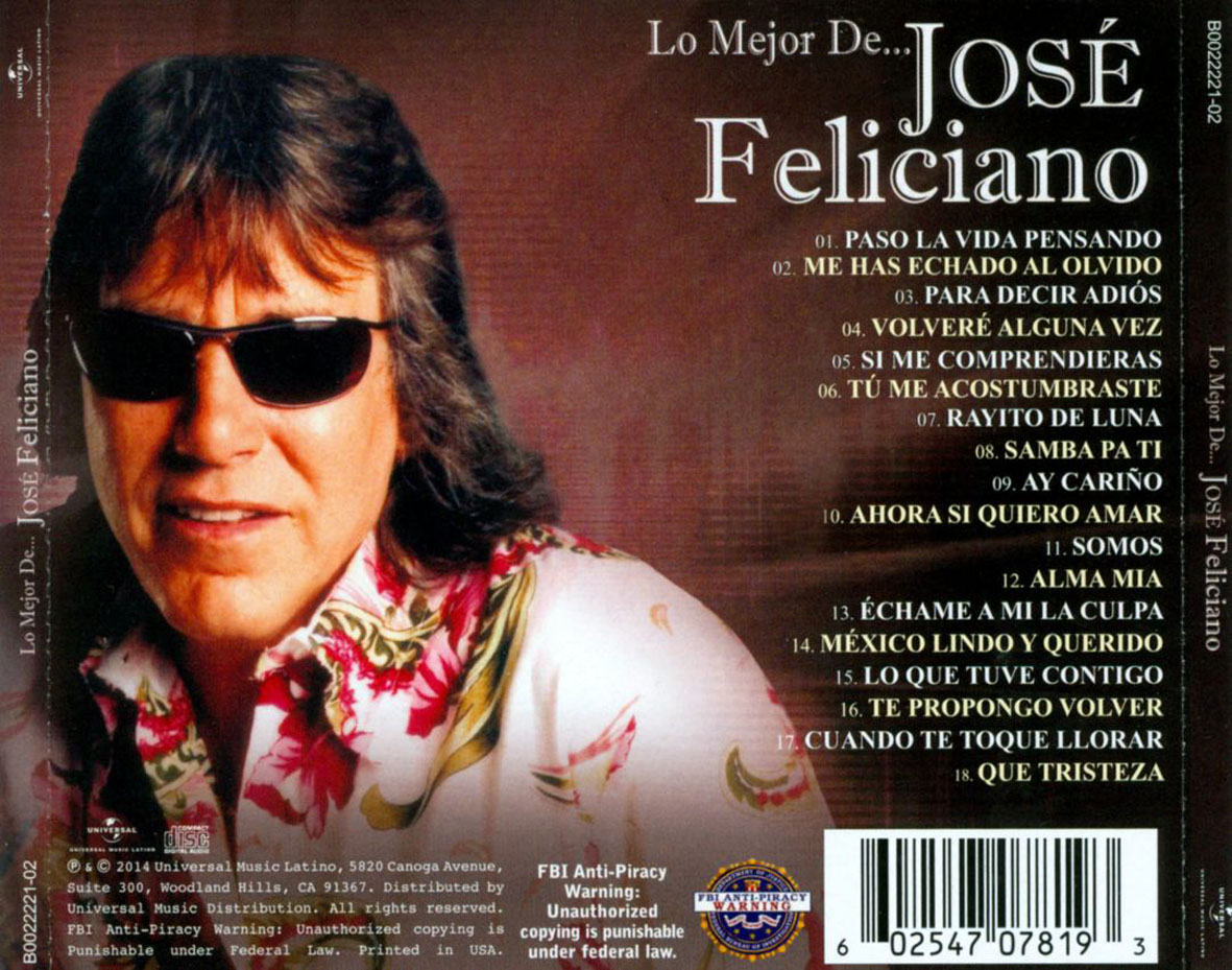 Cartula Trasera de Jose Feliciano - Lo Mejor De Jose Feliciano