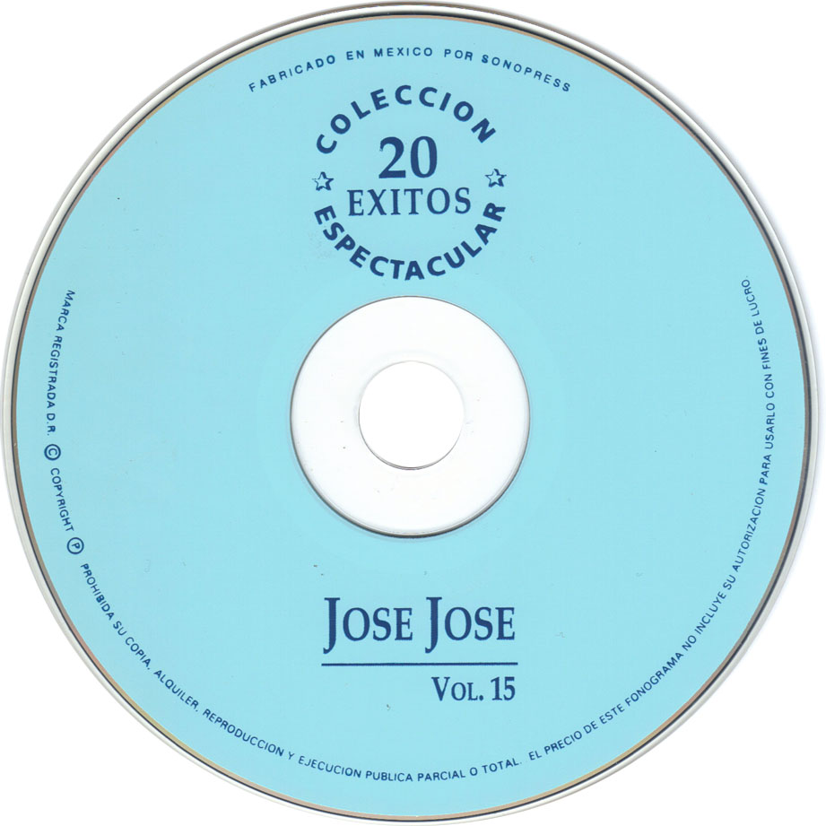 Cartula Cd de Jose Jose - Coleccion Espectacular 20 Exitos, Volumen 15