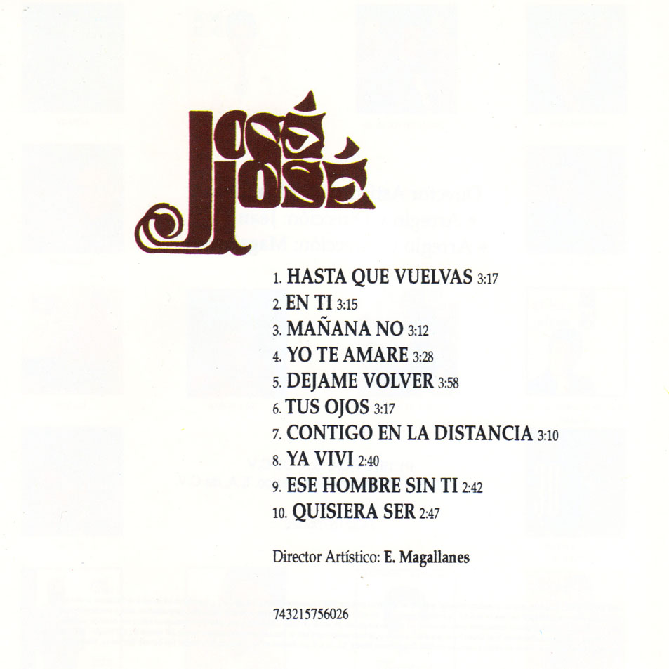 Cartula Interior Frontal de Jose Jose - Hasta Que Vuelvas