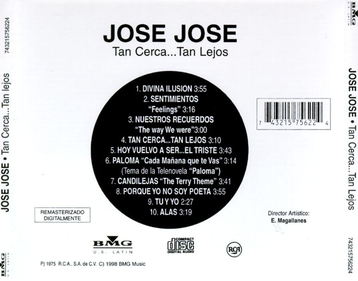 Cartula Trasera de Jose Jose - Tan Cerca... Tan Lejos