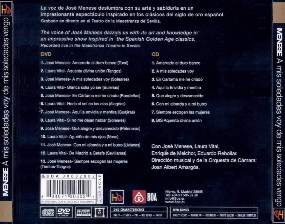 Cartula Trasera de Jose Menese - A Mis Soledades Voy De Mis Soledades Vengo