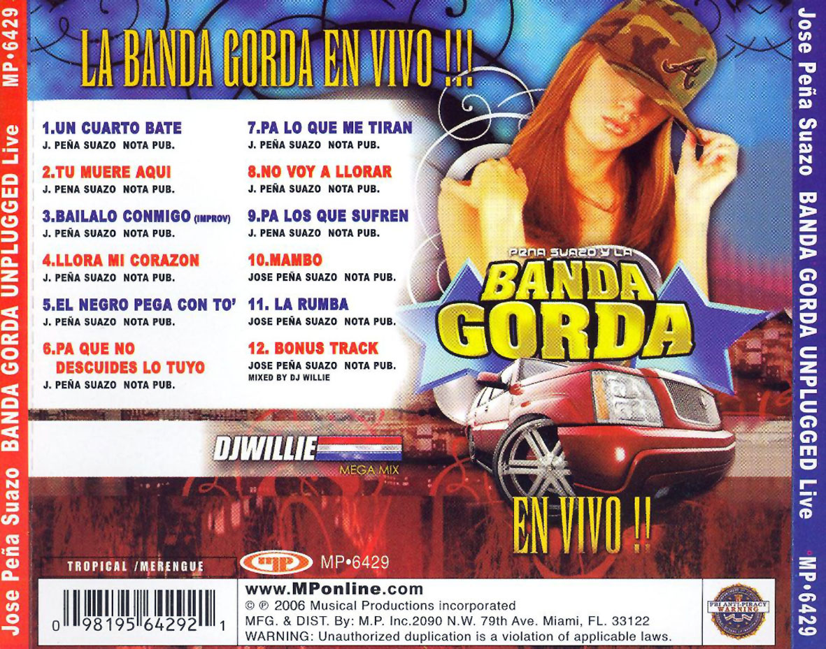 Cartula Trasera de Jose Pea Suazo Y La Banda Gorda - Unplugged!! En Vivo!!