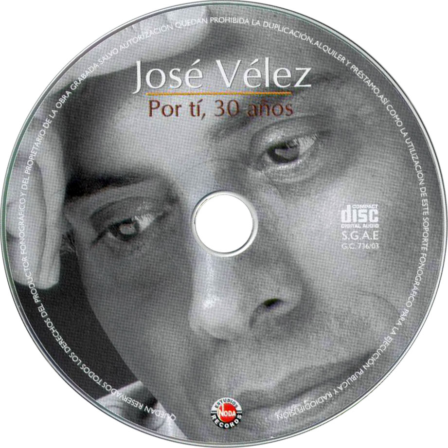 Cartula Cd de Jose Velez - Por Ti, 30 Aos