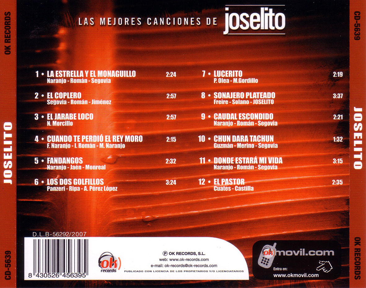 Cartula Trasera de Joselito - Las Mejores Canciones De Joselito 1