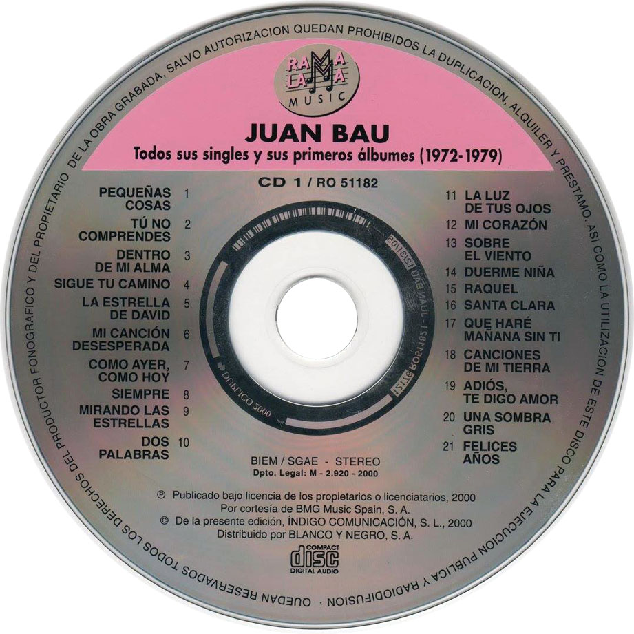 Cartula Cd1 de Juan Bau - Todos Sus Singles Y Sus Primeros Albumes (1972-1979)