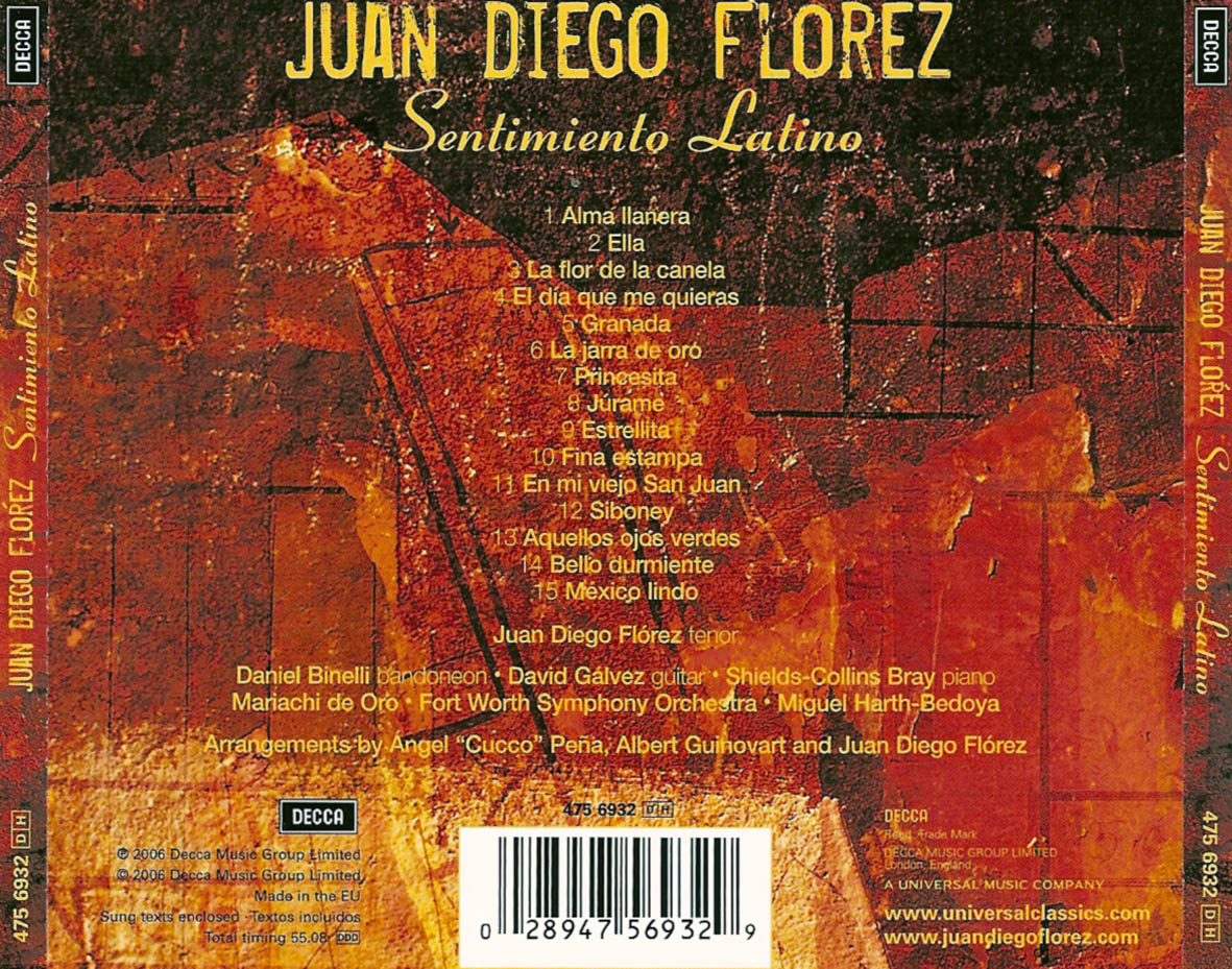 Cartula Trasera de Juan Diego Florez - Sentimiento Latino