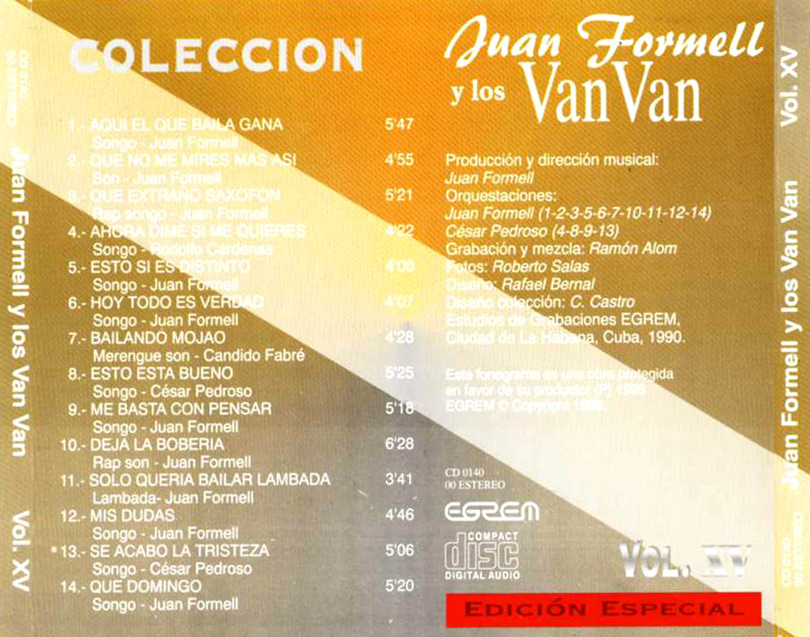 Cartula Trasera de Juan Formell Y Los Van Van - Coleccion Volumen Xv