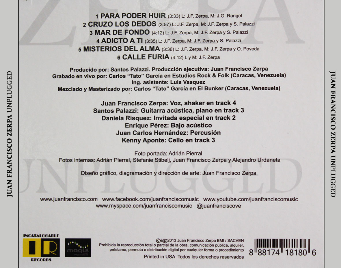 Cartula Trasera de Juan Francisco Zerpa - Unplugged