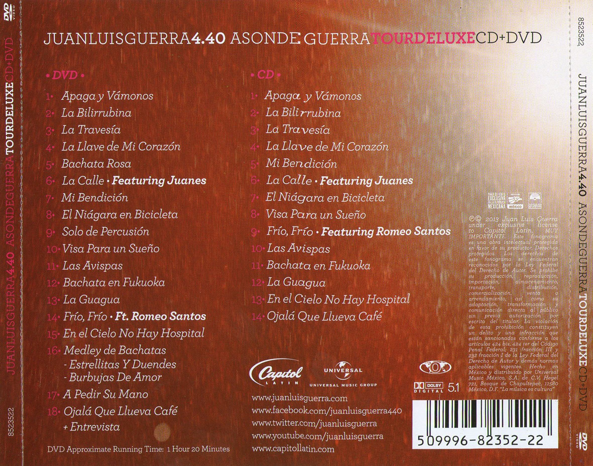 Cartula Trasera de Juan Luis Guerra 440 - A Son De Guerra Tour (Deluxe Edition)