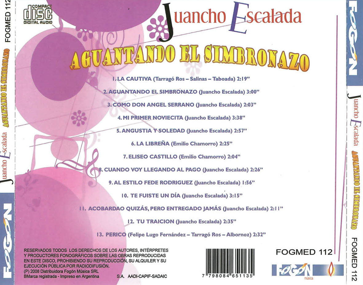 Cartula Trasera de Juancho Escalada - Aguantando El Simbronazo
