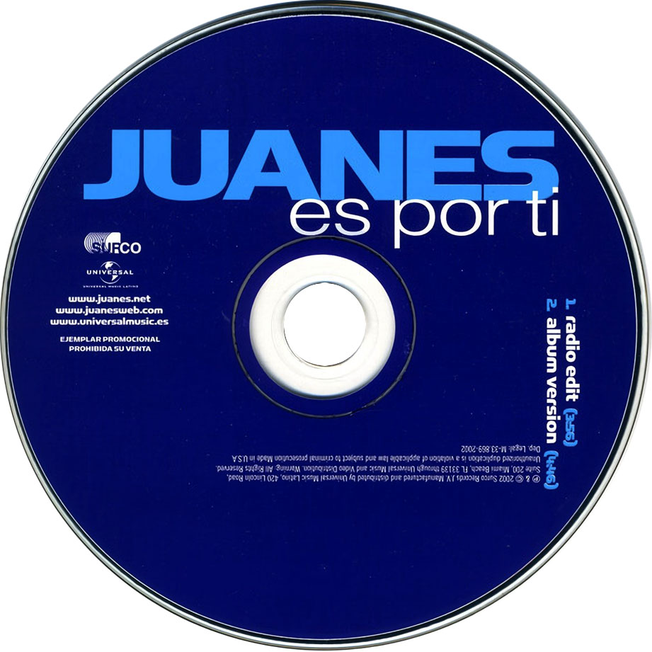 Cartula Cd de Juanes - Es Por Ti (Cd Single)