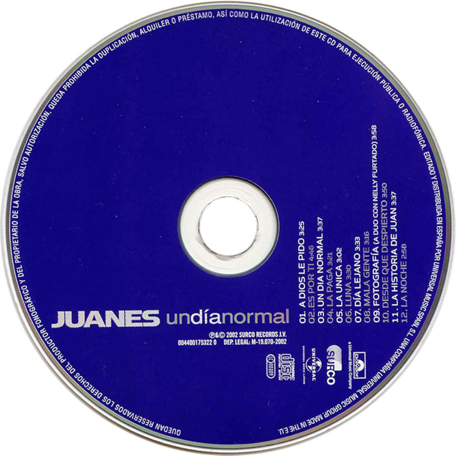 Cartula Cd de Juanes - Un Dia Normal