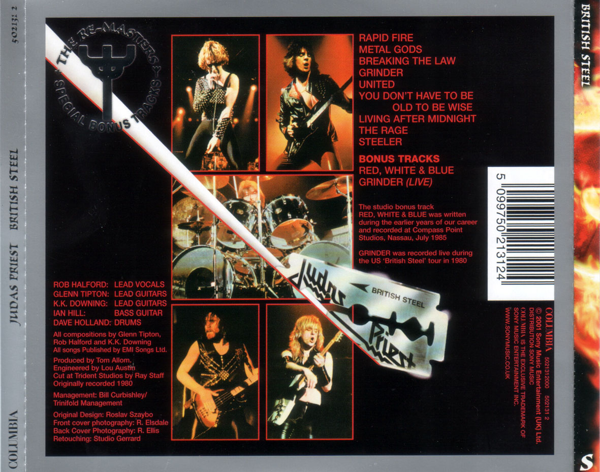 Cartula Trasera de Judas Priest - British Steel (2001)