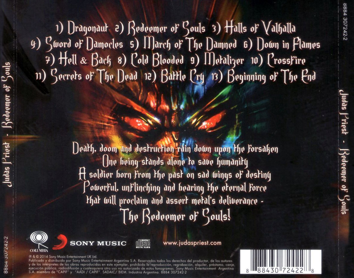 Cartula Trasera de Judas Priest - Redeemer Of Souls